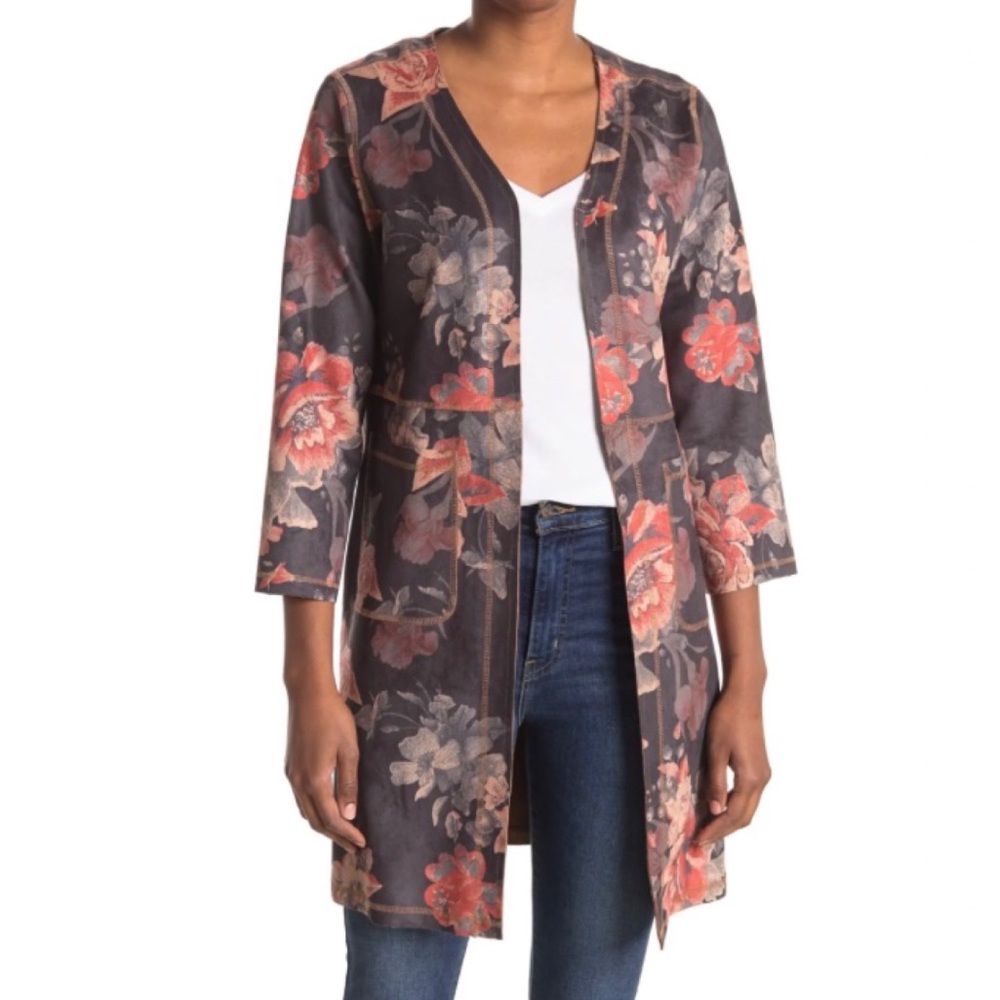 NWT | PHILOSOPHY APPAREL | Size Medium | Printed Faux Suede Open Front Jacket